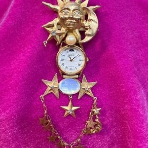 Kirks Folly Gold Star and Sunburst Watch Pin Brooch Vintage